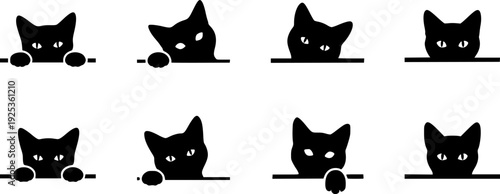 A cat peeking clip art silhouette vector art illustration

