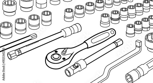 Socket Wrench Set Tools Illustration.