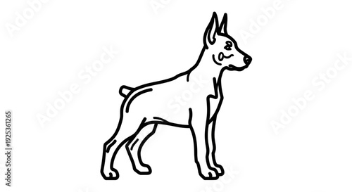 Doberman Pinscher Dog Line Art Illustration, Standing Profile View, Minimalist Black and White