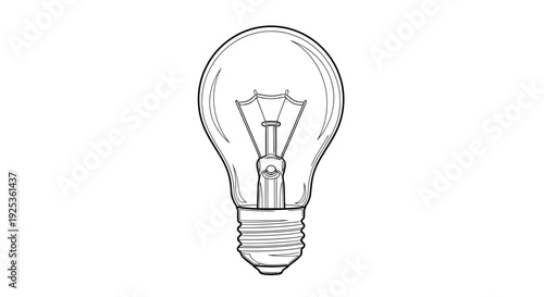 Classic Incandescent Light Bulb Sketch, Isolated on White Background
