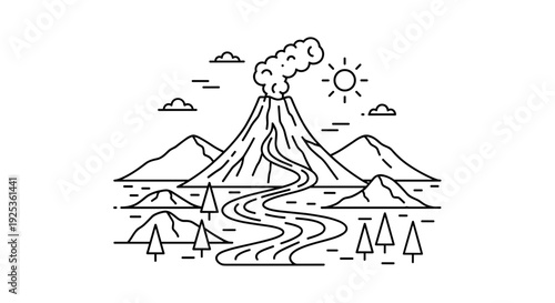 Volcano Erupting with Smoke and Lava.