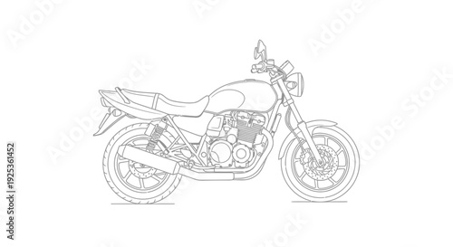 Classic Motorcycle Line Art Illustration - Side View