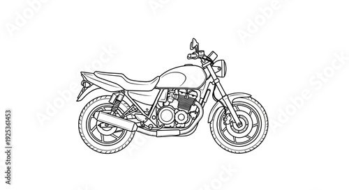 Classic Motorcycle Line Art Illustration - Vintage Motorcycle Drawing