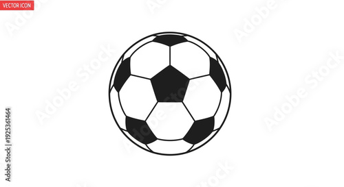 Classic Soccer Ball Icon: Black and White Pentagons and Hexagons on White Background