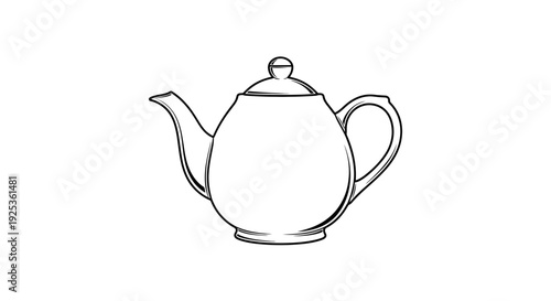 Classic Teapot Outline Drawing, Vintage Kitchenware, Beverage Container, Simple Line Art