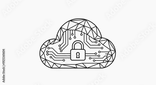 Cloud Security Icon with Digital Network and Padlock, Cybersecurity Concept