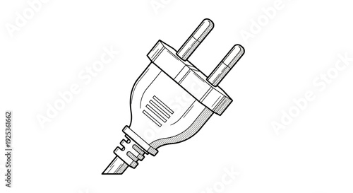 Black and White Line Drawing of a Two-Pin Electrical Plug