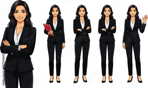 Business woman illustration, professional character confident pose workplace attire diversity corporate design vector artwork, lifestyle and office theme, isolated background