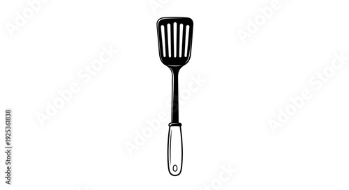 Black Slotted Spatula Kitchen Utensil Isolated on White Background