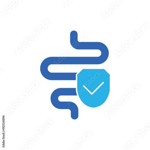 icon intestinal protection with a shield and checkmark symbol, isolated against a clean background.