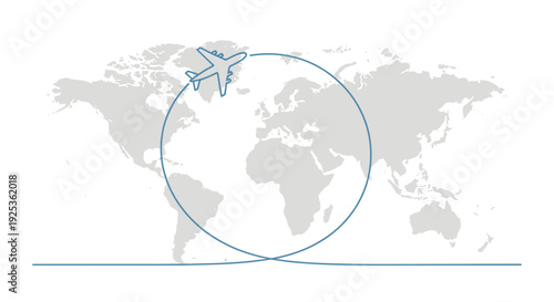 Airplane Flying Around World Map, Global Travel and Tourism Concept