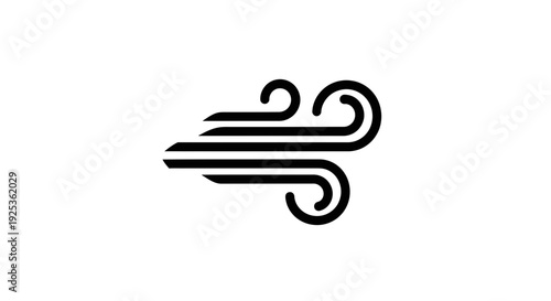 Wind Icon, Blowing Wind Symbol, Air Flow, Weather Element, Isolated Black Graphic