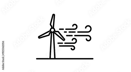 Wind Turbine Icon with Wind Gusts, Renewable Energy Concept, Clean Power Generation
