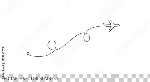 Airplane Flying with a Winding Flight Path Line, Travel Concept