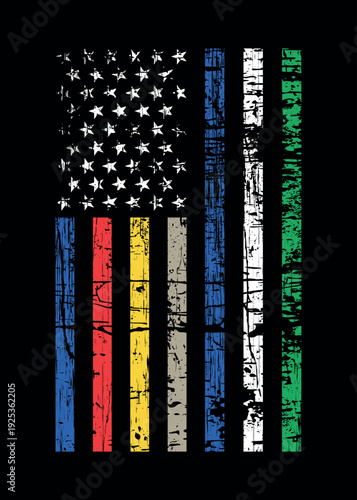First Responder American Flag With Awareness Colors In Stars And Stripes. corrections, dispatchers, firefighters, emergency medical services, law enforcement, and military.