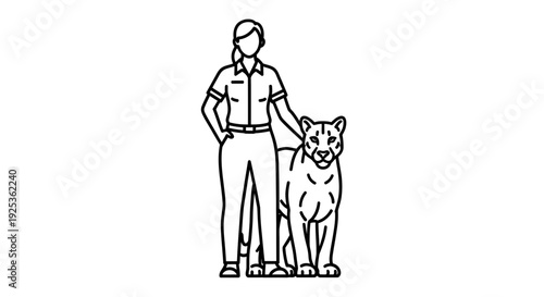 Zookeeper with Puma in Enclosure, Animal Care and Conservation
