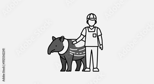 Zookeeper with Tapir, Animal Caretaker and Exotic Mammal in Zoo Enclosure