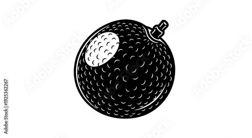 Stylized Black and White Golf Ball with Dimples and Tee