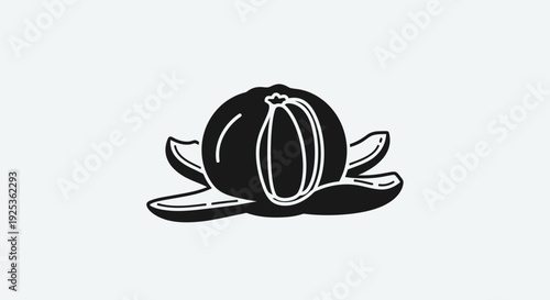 Stylized Black and White Illustration of a Peeled Orange with Segments Visible