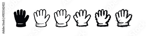 Hand and Glove Icons Set. Vector Illustration of Palm Symbols in Diverse Styles Including Pixel Art for UI/UX.
