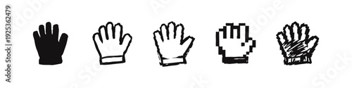 Hand in Glove Icons Set. Vector Illustration of Closed Hand Symbols in Diverse Styles for Interaction Design.