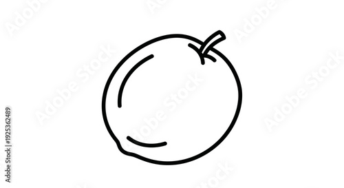 Simple Line Art Icon of a Fresh Peach Fruit with Stem, Isolated on White Background