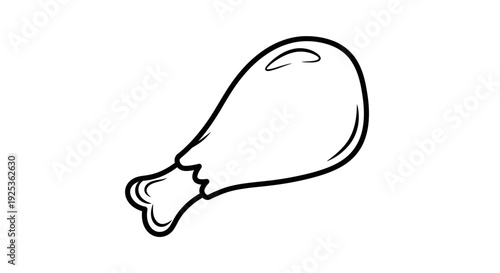 Simple Line Drawing of a Cooked Chicken Leg Drumstick, Isolated on White Background