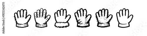 Winter Glove Icons Set. Vector Illustration of Hands in Protective Wear with Varied Textures and Cuffs.