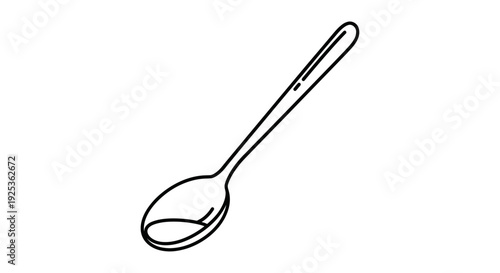 Simple line drawing of a spoon on a white background, minimalist kitchen utensil icon