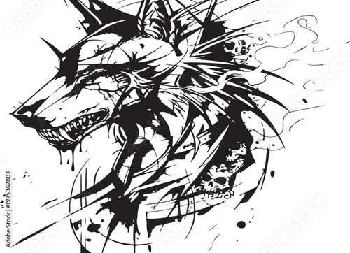  Focuses on the fragmented, geometric shards breaking through the wolf's profile.