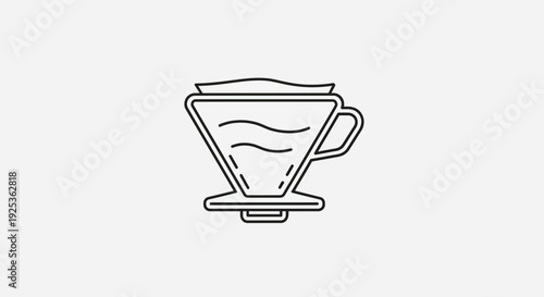 Pour Over Coffee Dripper Icon, Manual Coffee Brewing Method, Minimalist Line Art