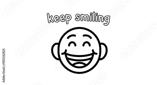 Keep Smiling: Joyful Face Emoji with Open Mouth and Closed Eyes, Black and White Line Art