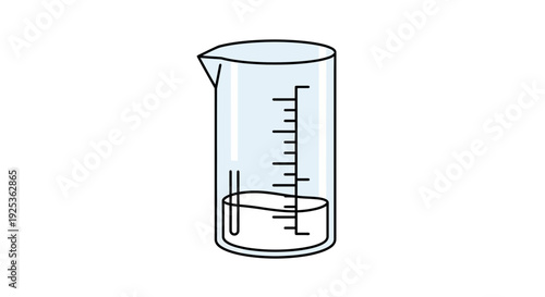 Laboratory beaker with liquid and measuring scale, science experiment equipment, clear glass.