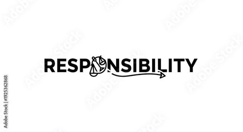 Responsibility Word with Scales of Justice and Arrow Symbol