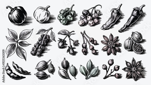 Detailed Monochrome Botanical Illustration of Delicate Leaves and Stems, Elegant Vintage Art for Design