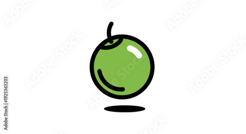 Green Olive Icon with Stem and Shadow, Simple Flat Design