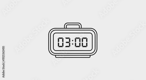 Digital Alarm Clock Displaying 03:00, Minimalist Line Art Illustration