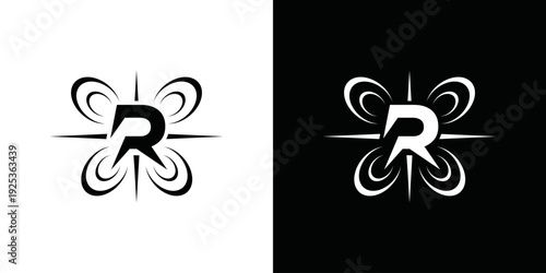 simple vector logo of initial R and drone