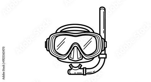 Diving Mask and Snorkel Icon - Black and White Line Art