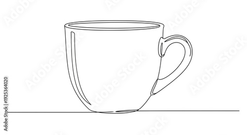 Minimalist Single Line Drawing of a Coffee Cup on a White Background