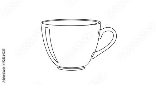 Minimalist single line drawing of a coffee cup with handle, clean and simple vector art