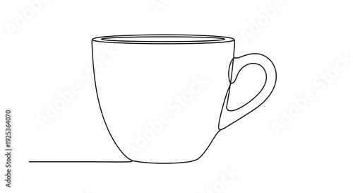 Minimalist Single Line Drawing of a Coffee Cup with Handle, Continuous Line Art