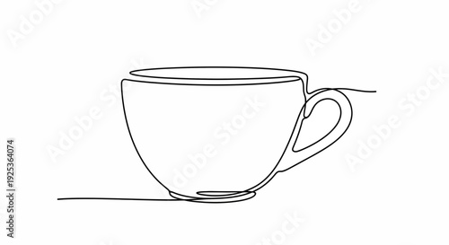 Minimalist Single Line Drawing of a Coffee Cup with Saucer and Handle