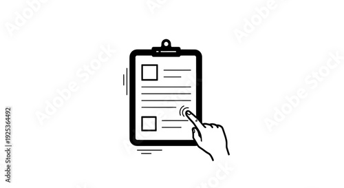 Hand clicking on checklist on clipboard, task completion concept