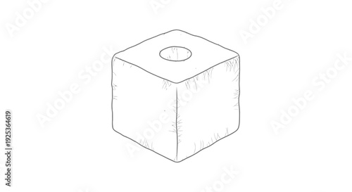 Hand Drawn Sketch of a Cube with a Hole on Top, Isolated on White Background