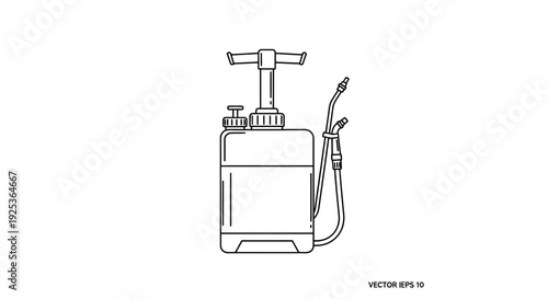 Hand pump sprayer for garden, cleaning, and pest control. Outline vector illustration.