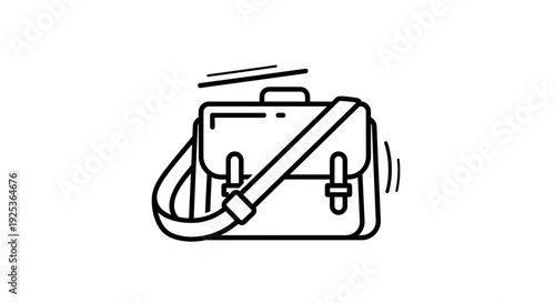 Hand-drawn icon of a messenger bag with a strap, symbolizing travel and business.