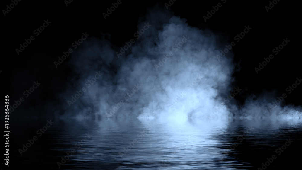 Fototapeta premium Blaze blue fire flame texture overlays on isolated background with water reflection.