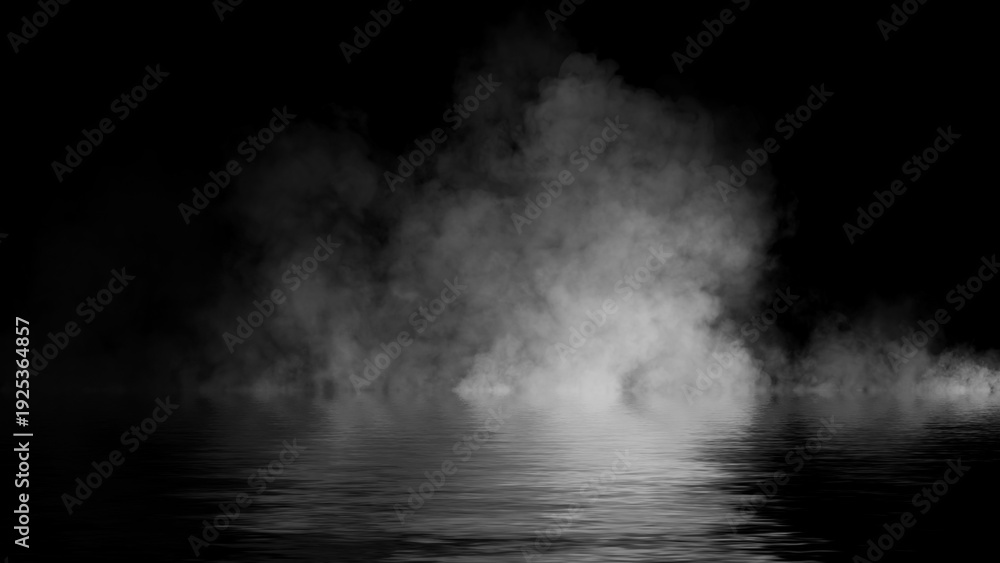 Fototapeta premium Blaze fire flame texture overlays on isolated background with water reflection.