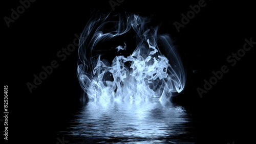 Photos Blaze blue fire flame texture overlays on isolated background with water reflection